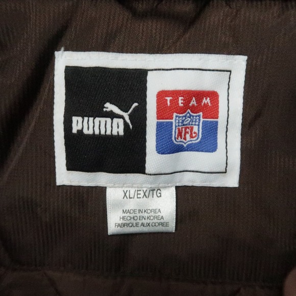 VINTAGE Cleveland Browns Jacket Mens Extra Large Brown Puma NFL Puffer Hooded XL - Picture 7 of 16